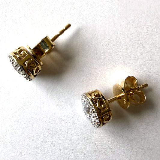 Aretes en oro amarillo 14K studs halo de diamantes de laboratorio 1ctw
