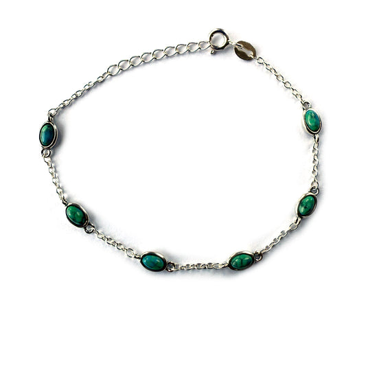 Pulsera de plata con estaciones de turquesa ovalada