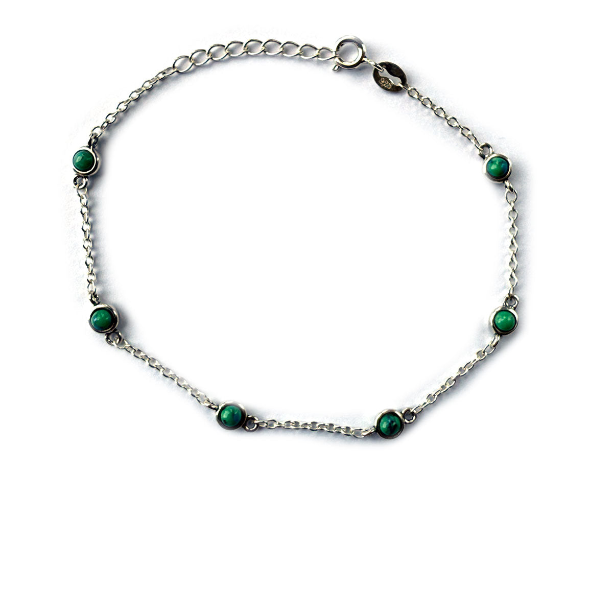 Pulsera de plata con estación de turquesa redondas