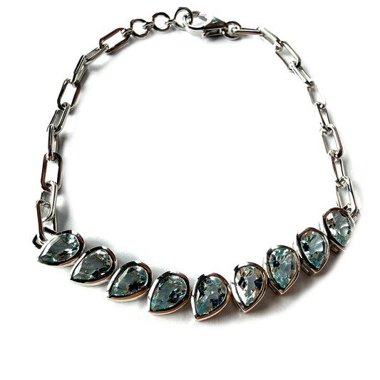 Pulsera de plata paperclip con aquamarinas en forma de gotas
