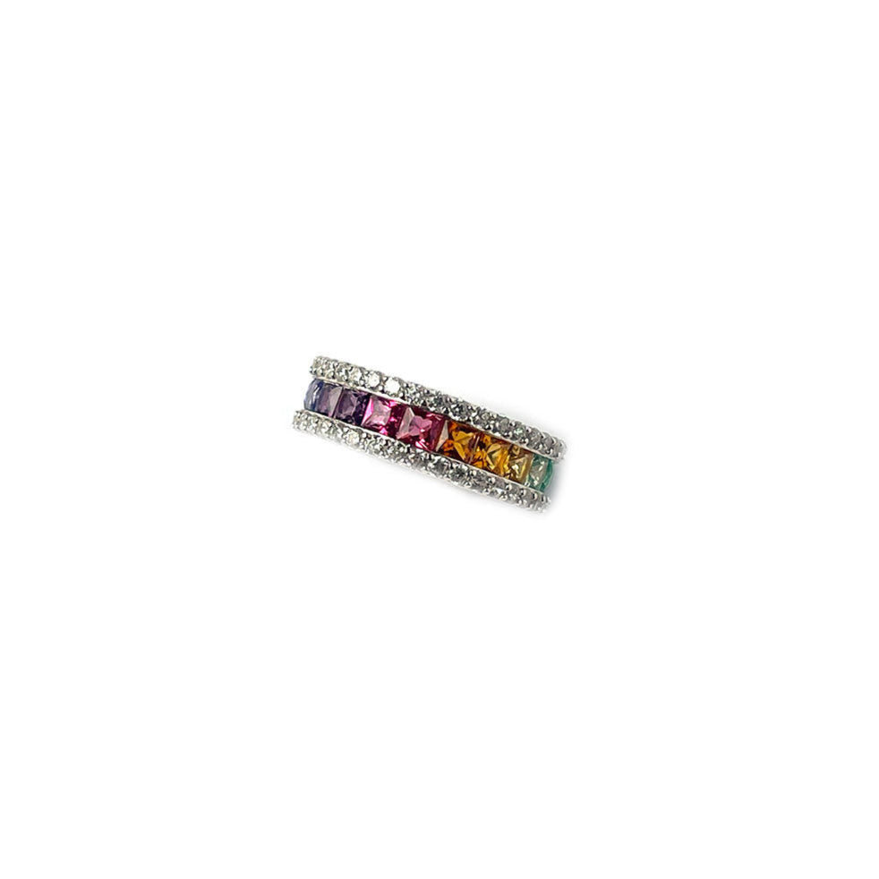 Anillo de plata con circonitas de arco iris