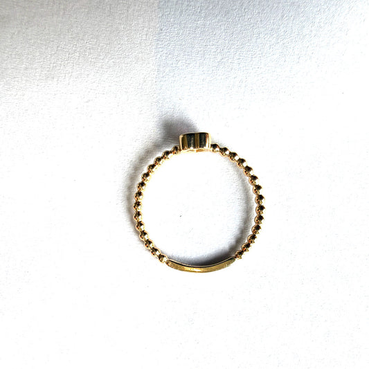 Anillo en oro amarillo 14k con aro de bolitas y turmalina rosa corazón 0.16ct
