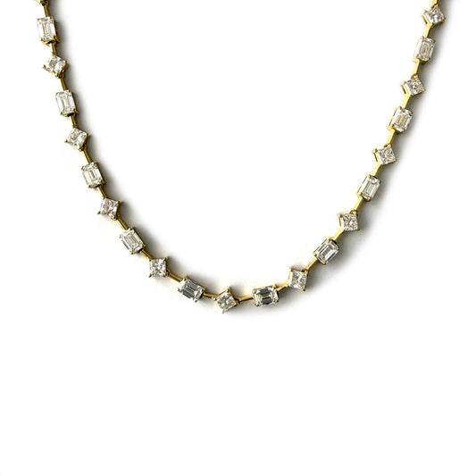 Collar en oro amarillo 14k con diamantes de laboratorio corte esmeralda y princesa 8.65ctw