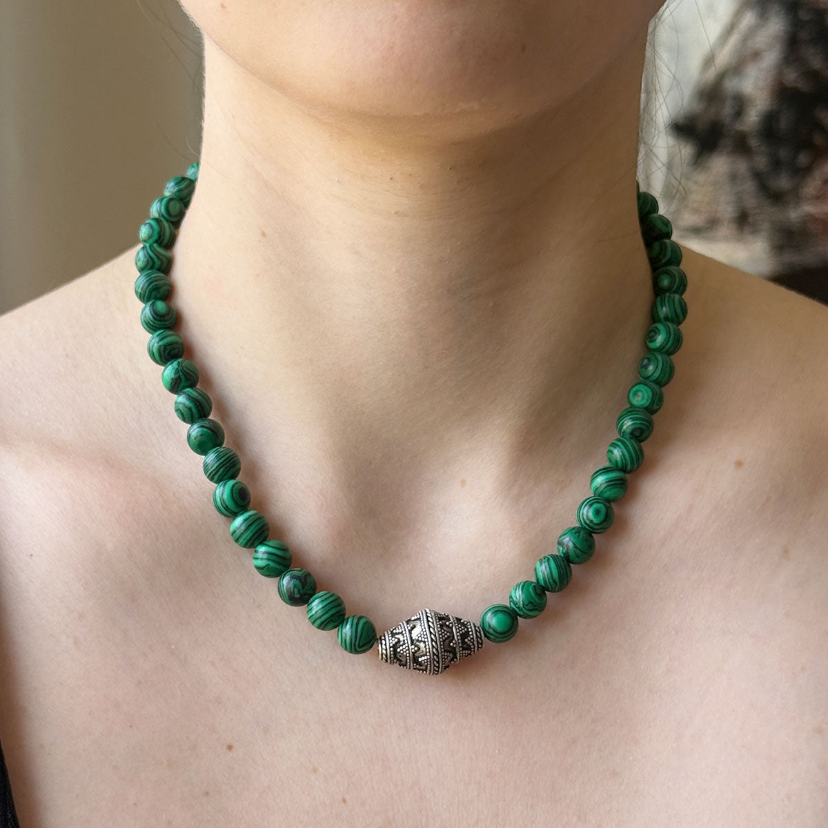 Collar de malaquitas y plata