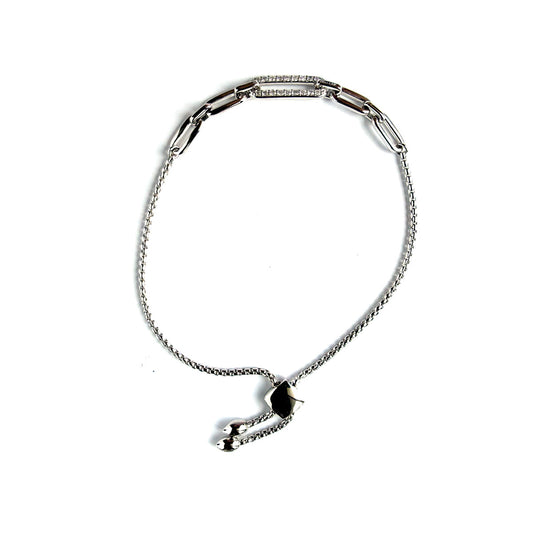 Pulsera de plata tipo bolo con cadena paper clip y diamantes 0.25ctw