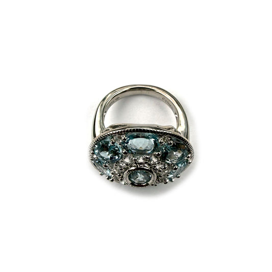 Anillo de plata con aquamarinas y circones blancos