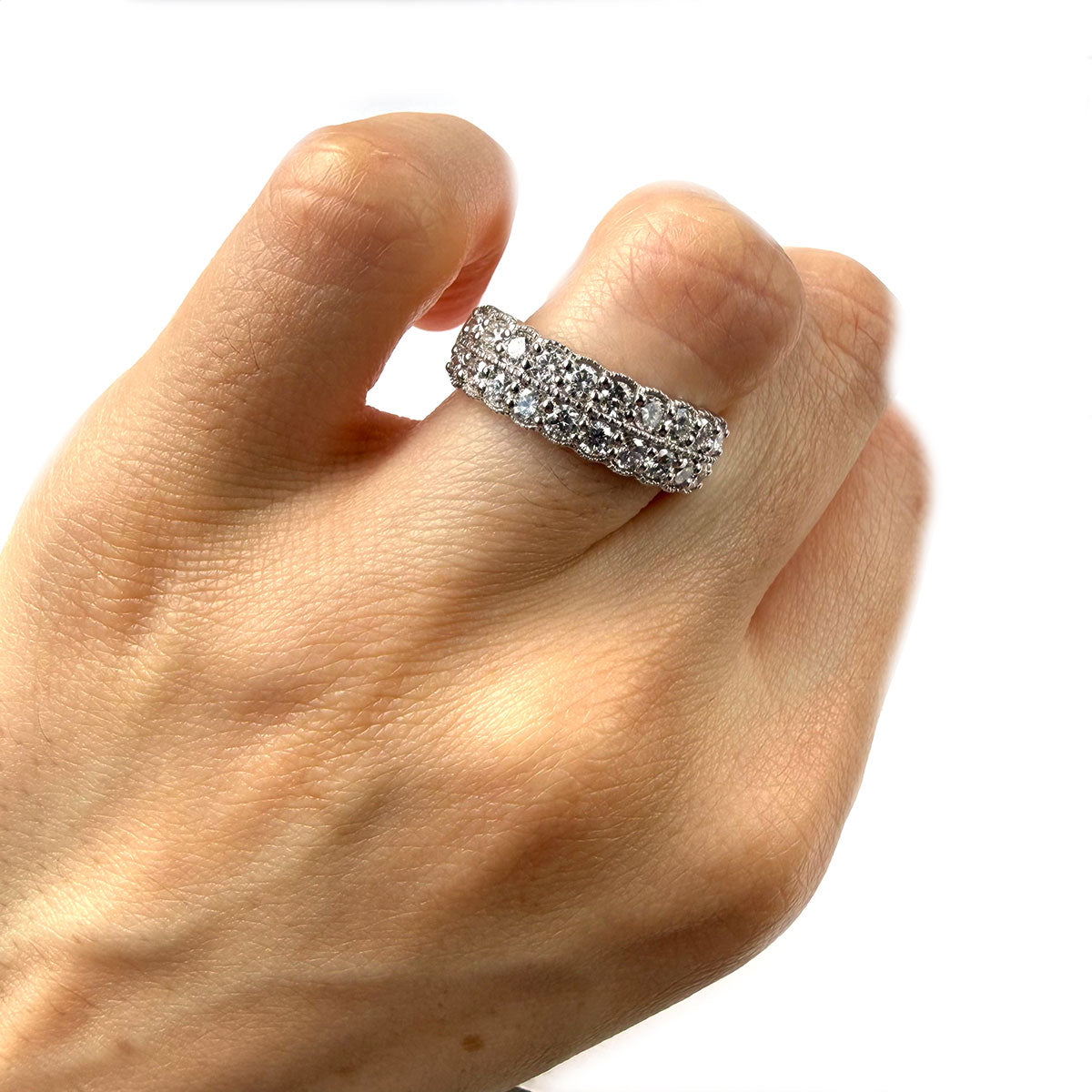 Anillo de plata con doble fila de diamantes de laboratorio 1ctw