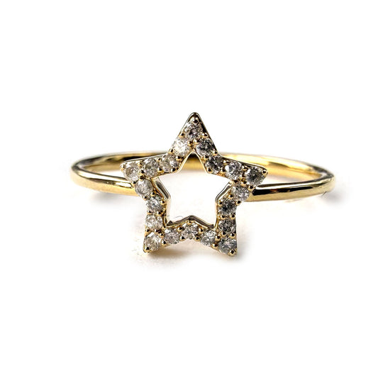 Anillo en oro amarillo 14K con estrella delineada de diamantes 0.12ctw