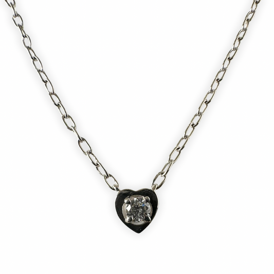 Collar de plata con dije corazón y diamante de laboratorio