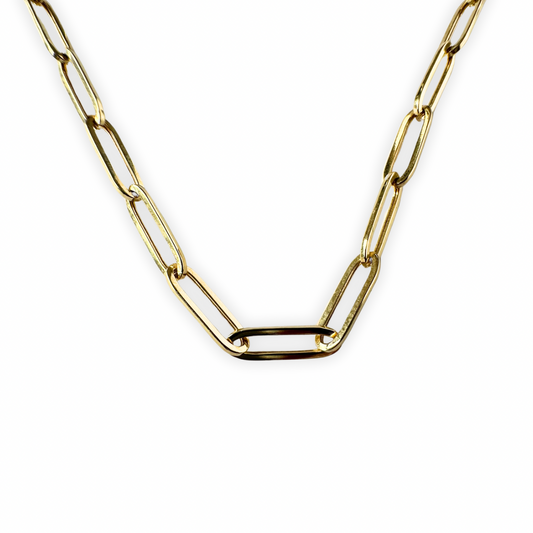 Collar paperclip 3mm en oro amarillo 14k