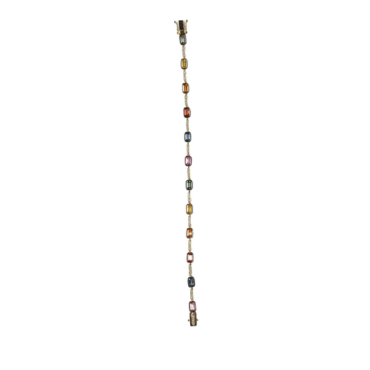 Pulsera en oro amarillo 14k con zafiros multicolor 8ctw y diamantes 0.65ctw
