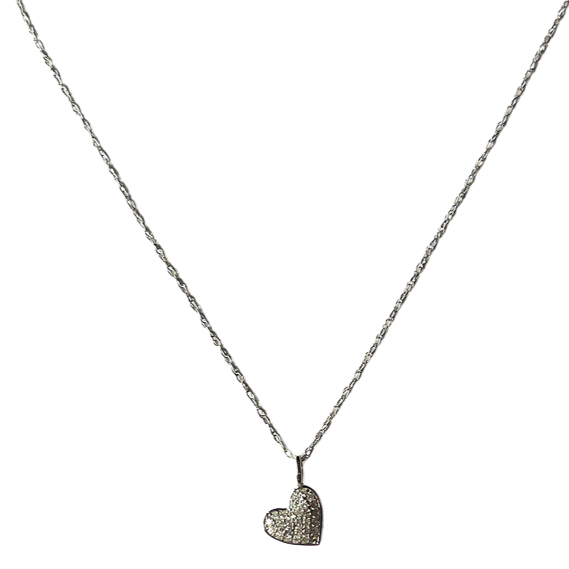 Collar en oro blanco 14k con corazón colgante de diamantes 0.06ctw