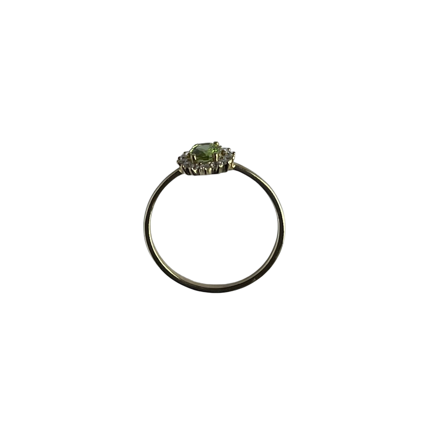 Anillo en oro amarillo 10k con peridot y halo de diamantes 0.11 ctw