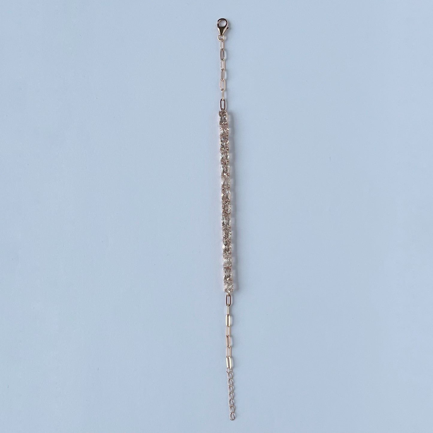 Pulsera de plata con baño de oro rosa y morganitas