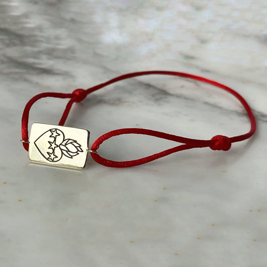 Pulsera de cordón con escapulario rectangular en oro 14k