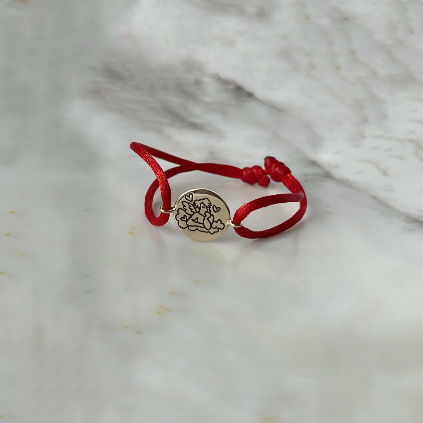 Pulsera de cordón con medalla del ángel de la guarda en oro 14k