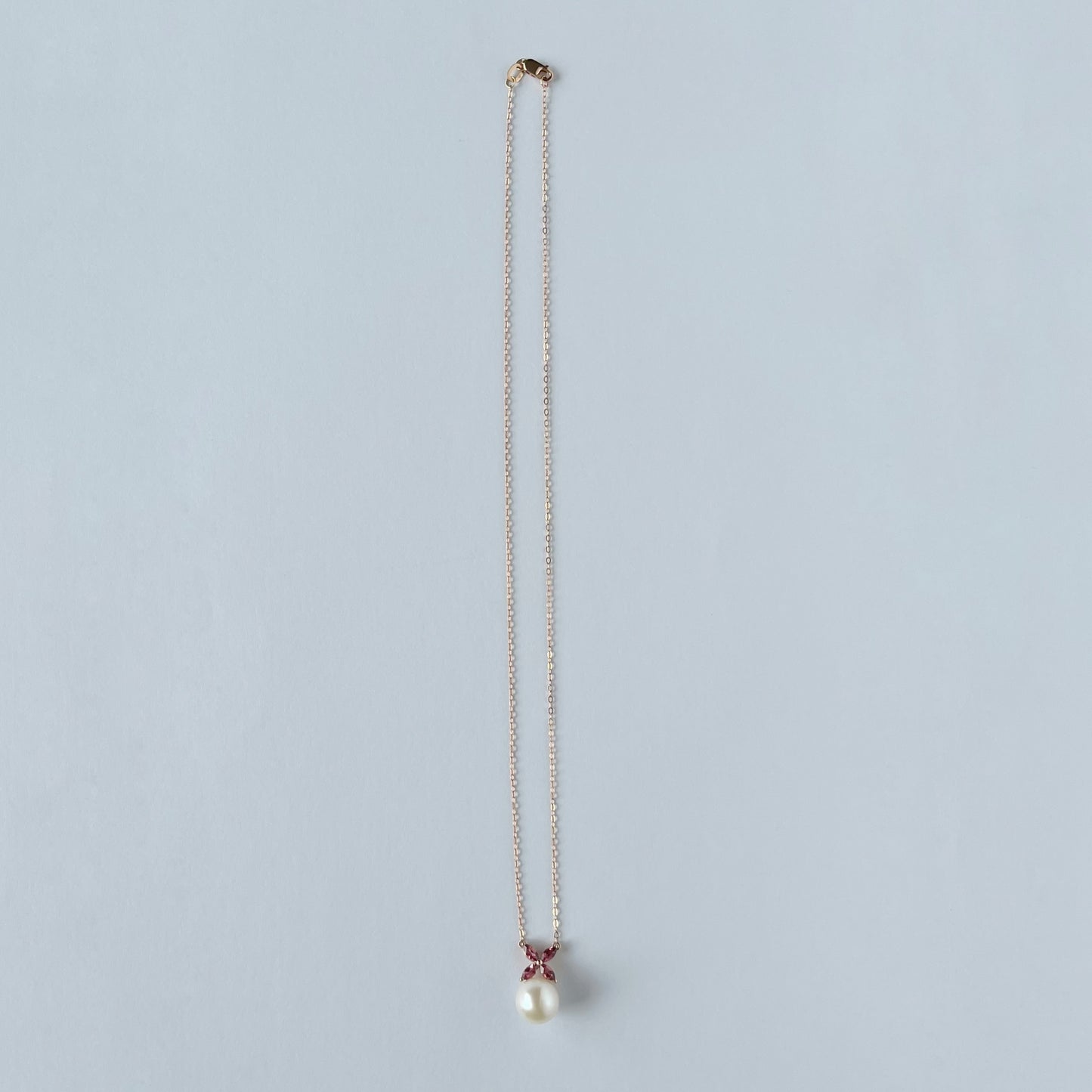 Collar en oro rosa 14K con Perla y turmalinas rosadas