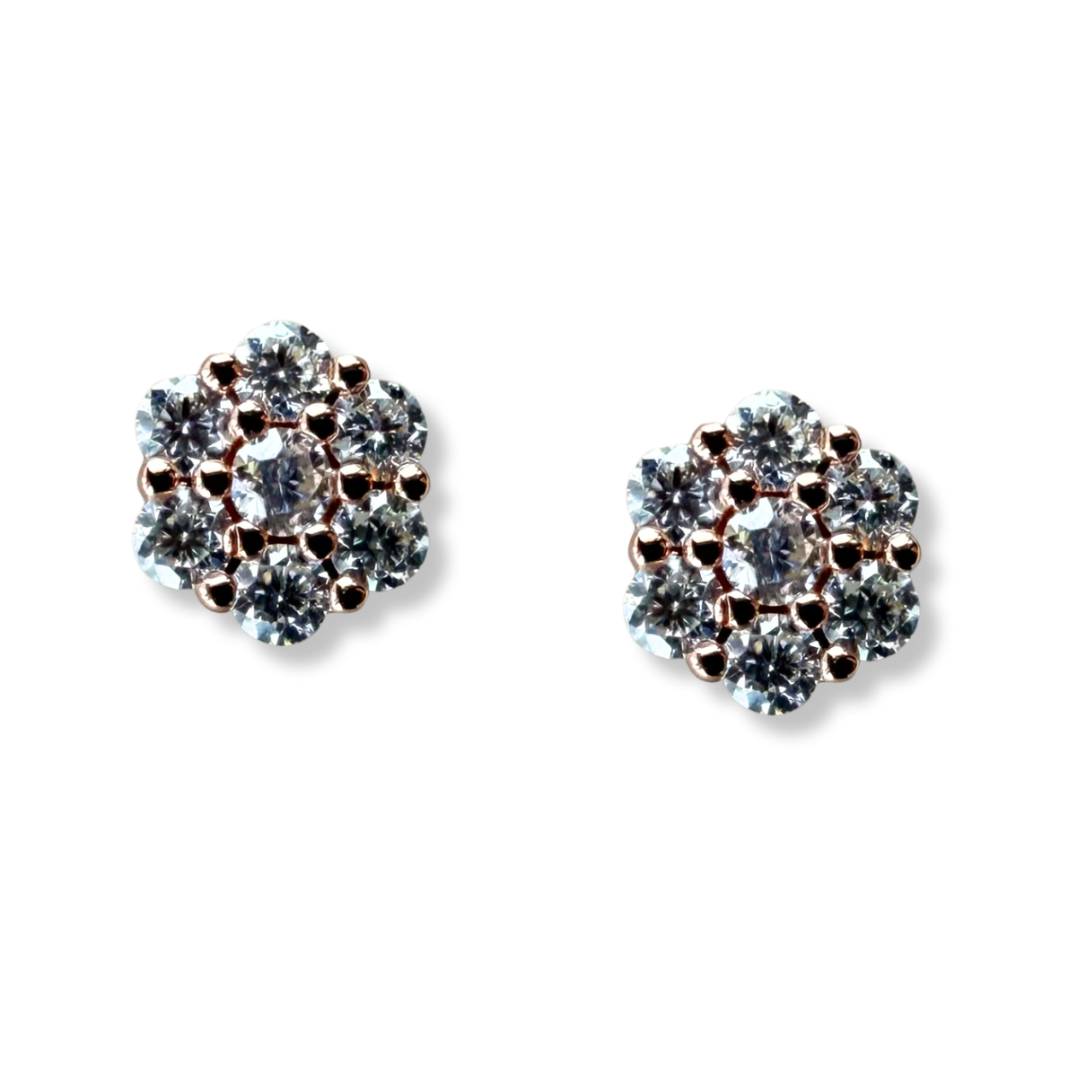 Aretes cluster de moissanitas 0.38ctw en plata con baño de oro rosa