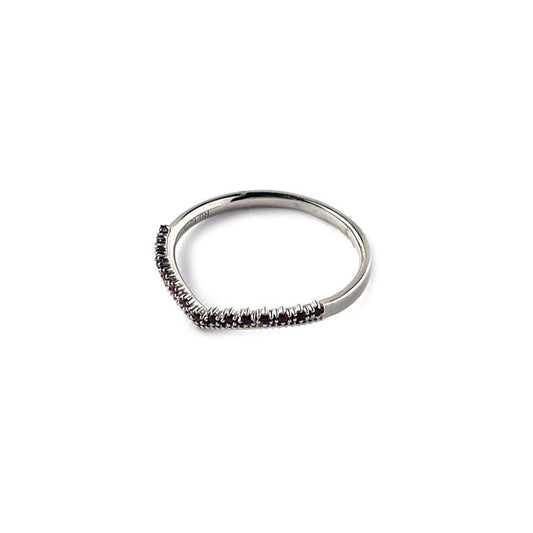 Anillo en oro blanco 14k en forma de V con rubíes
