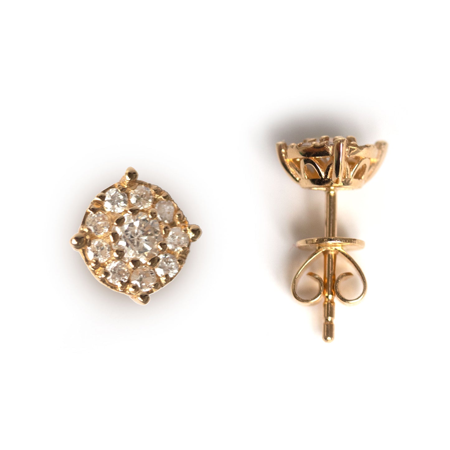 Arete stud de oro amarillo 14k y diamantes 0.60ctw
