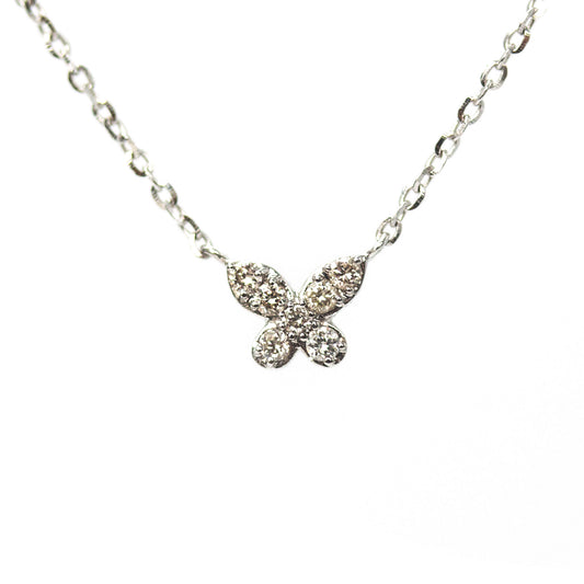 Collar de oro blanco 14k con dije de mini mariposa con diamantes 0.06 ctw