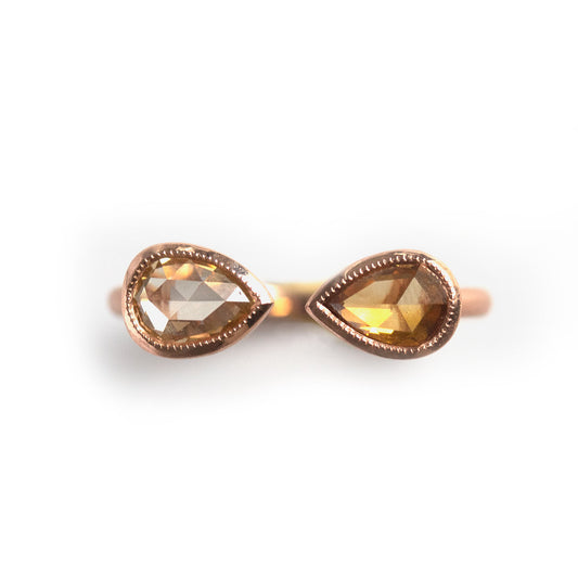 Anillo oro rosa abierto 14k con diamantes pera en corte rosa 0.78ct