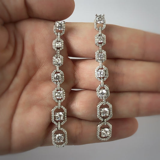 Aretes extra largos plata con baño de platino