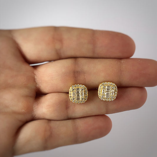 Aretes Anna baguettes de plata en baño de oro amarillo