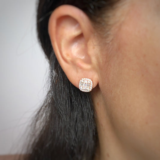 Aretes anna baguettes plata con baño de oro rosa