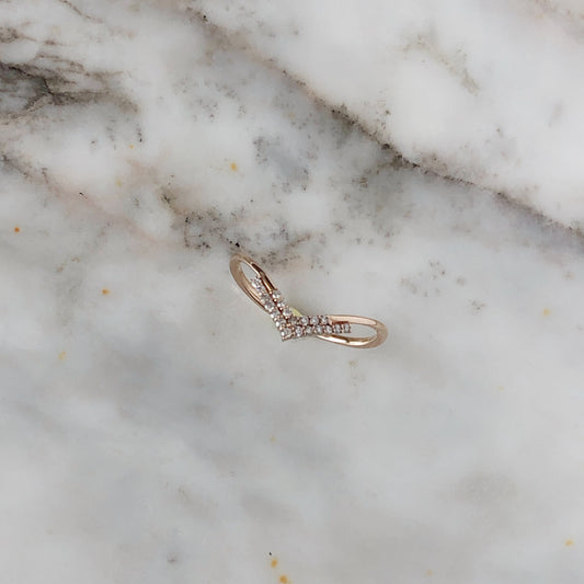 Anillo en V doble de diamantes 0.10ctw oro rosa 18k