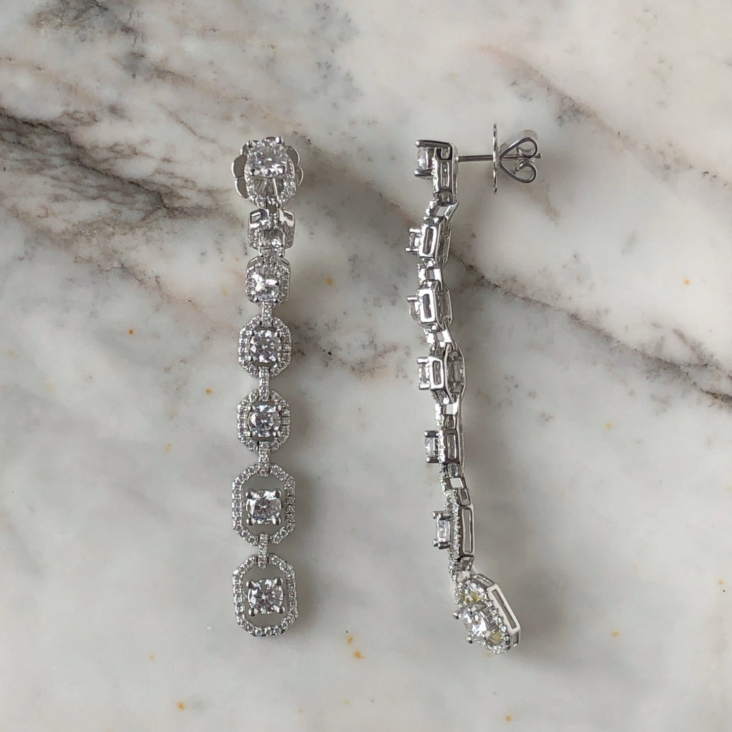 Aretes extra largos plata con baño de platino