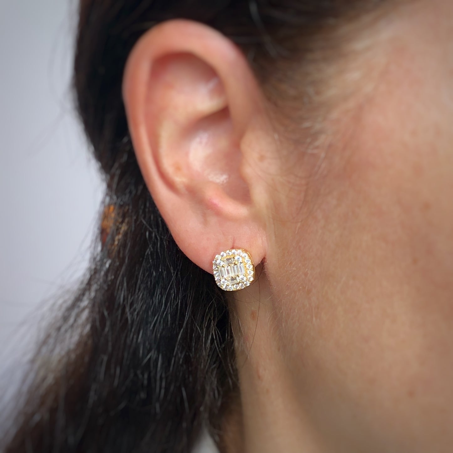 Aretes Anna baguettes de plata en baño de oro amarillo