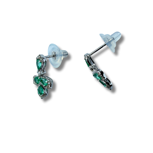 Aretes mini chandelier en oro blanco 14K con esmeraldas 1ctw y diamantes 0.32 cta