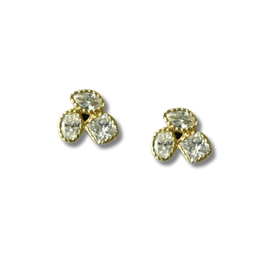 Aretes stud en oro amarillo 14k con diamante redondo, ovalado y marquesa de laboratorio 0.36ctw