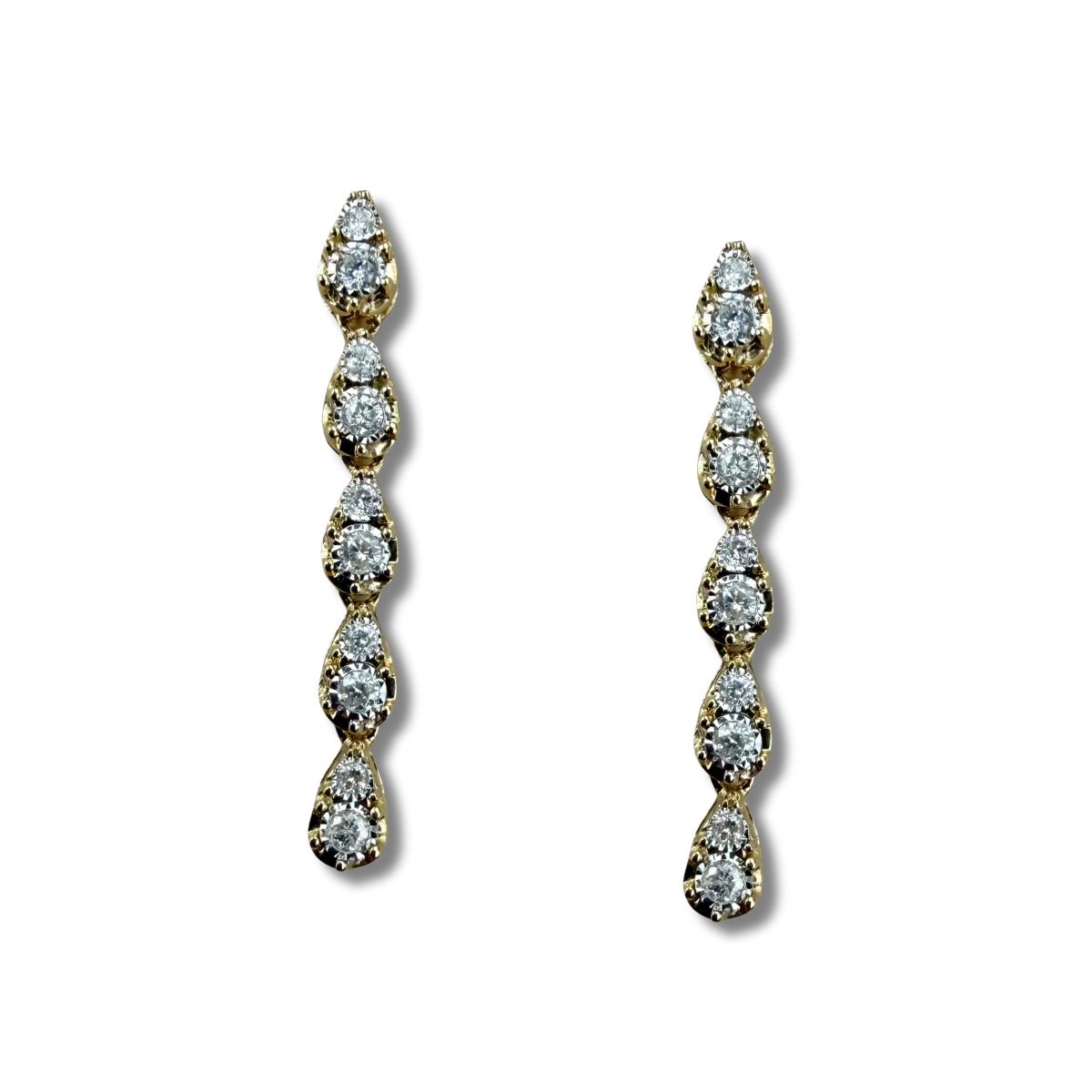 Aretes largos de gotas en oro amarillo 14K con diamantes 0.20ctw