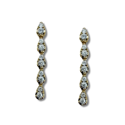 Aretes largos de gotas en oro amarillo 14K con diamantes 0.20ctw