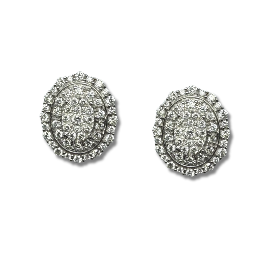 Aretes ovalados en oro blanco 10K con diamantes de laboratorio 1ctw