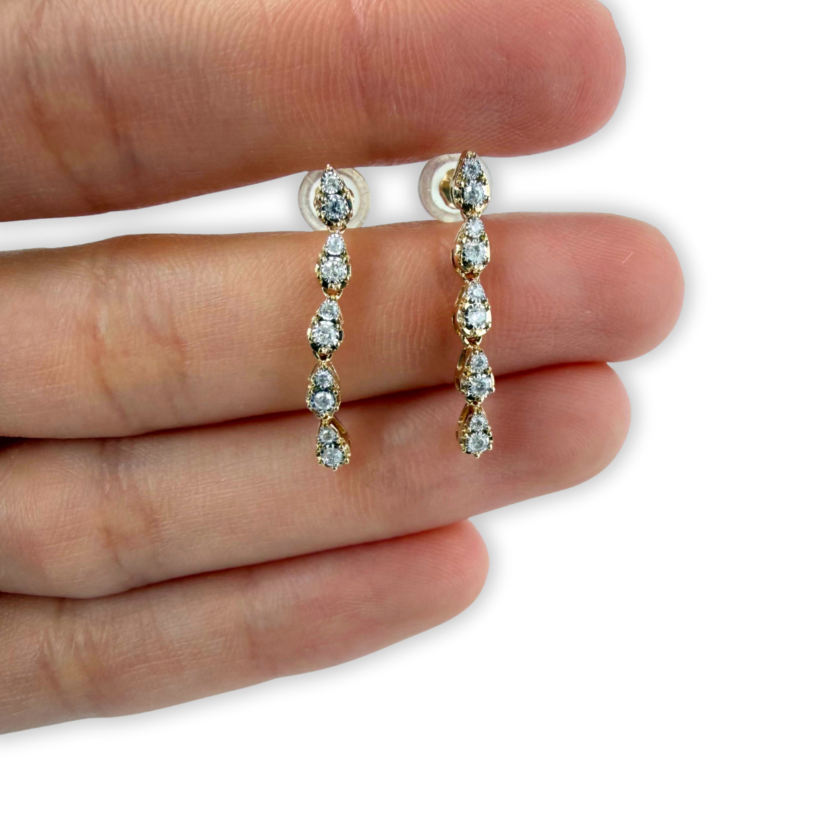 Aretes largos de gotas en oro amarillo 14K con diamantes 0.20ctw