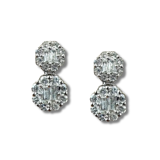 Aretes dos octágonos en oro blanco 14k con diamantes 0.43ctw