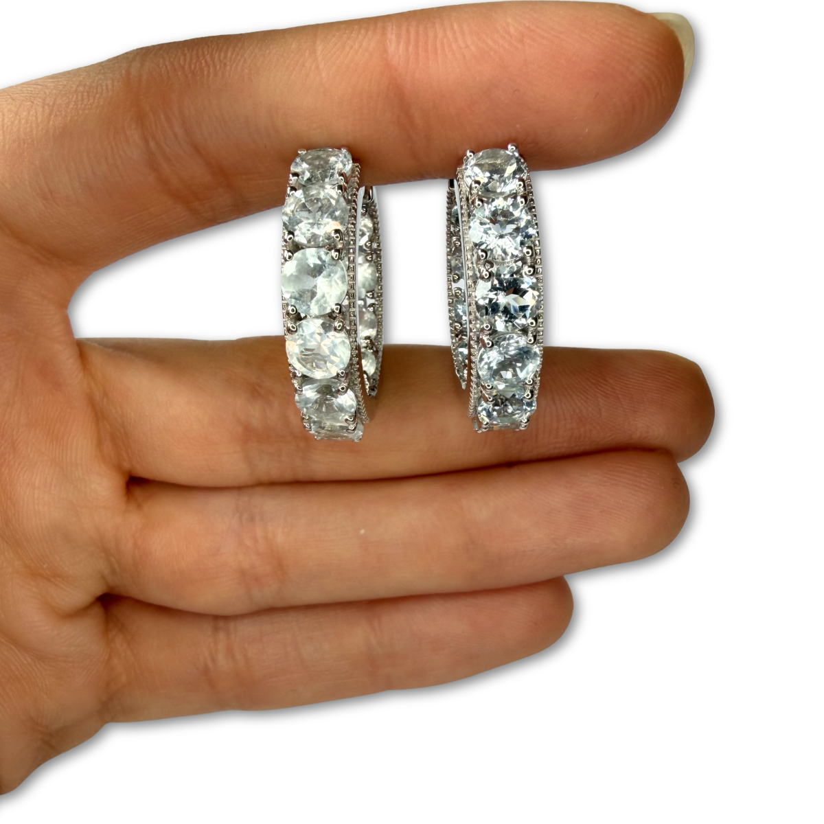 Argollas de plata con aquamarinas redondas