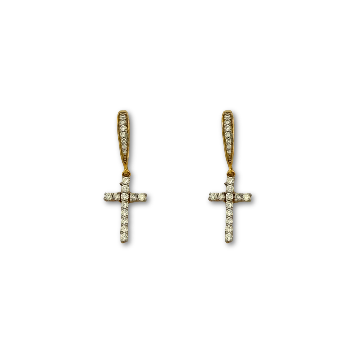 Aretes gancho de plata con baño de oro amarillo con cruz colgante con diamantes de laboratorio 0.70ctw