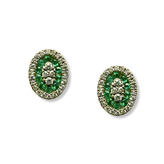 Aretes ovalados de oro amarillo 10K con esmeraldas y diamantes 0.25ctw