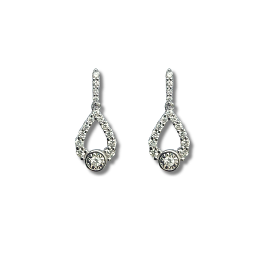 Aretes en oro blanco 10K con gota abierta colgante de diamantes 0.25ctw