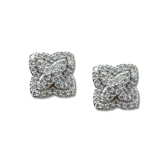 Aretes en oro blanco 14K de flor de diamantes 0.56 ctw