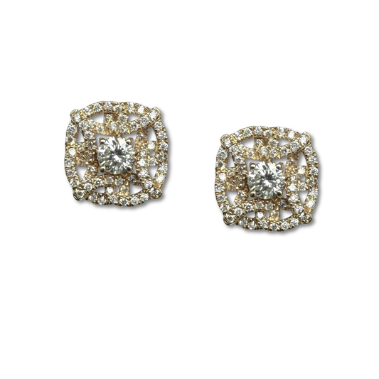 Aretes en oro amarillo 10K de roseta de diamantes 0.50ctw