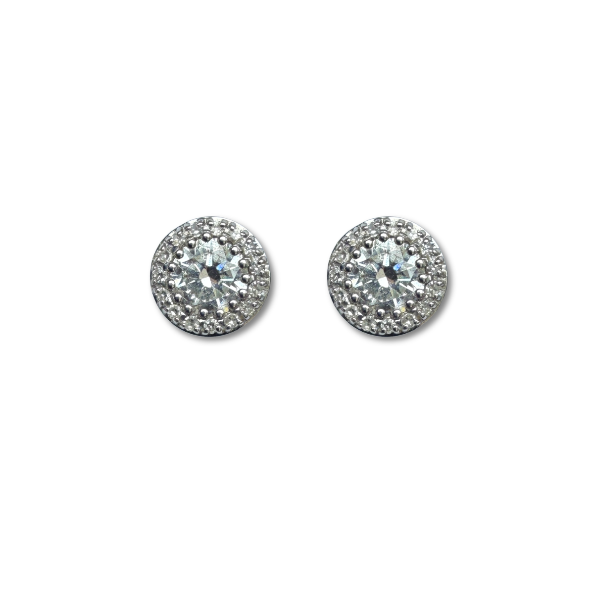 Aretes en oro blanco 14K studs halo de diamantes de laboratorio 1ctw