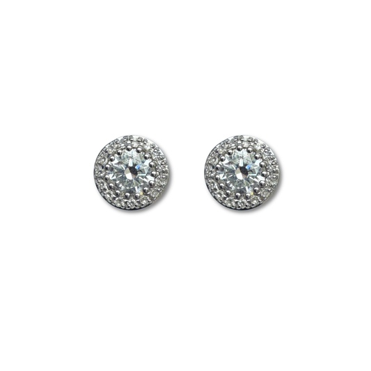 Aretes en oro blanco 14K studs halo de diamantes de laboratorio 1ctw