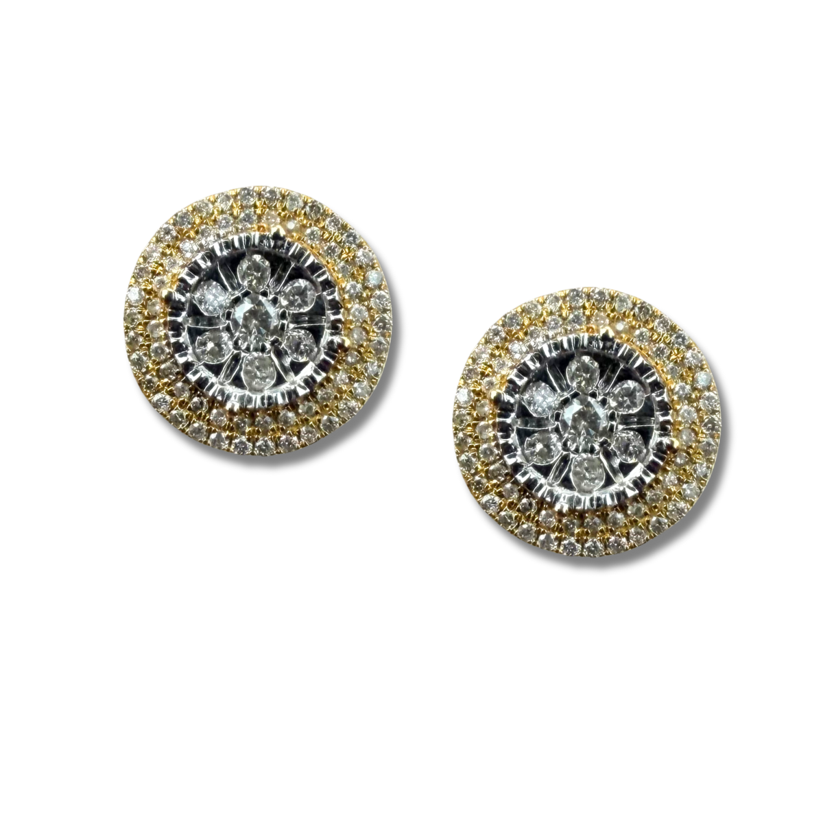 Aretes redondos en oro blanco y amarillo 14k con diamantes 0.55ctw