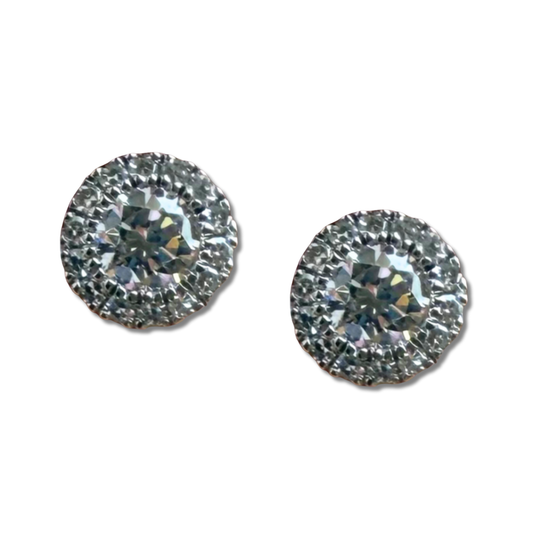 Aretes en oro blanco 10K redondos con halo de diamantes de laboratorio 0.33ctw