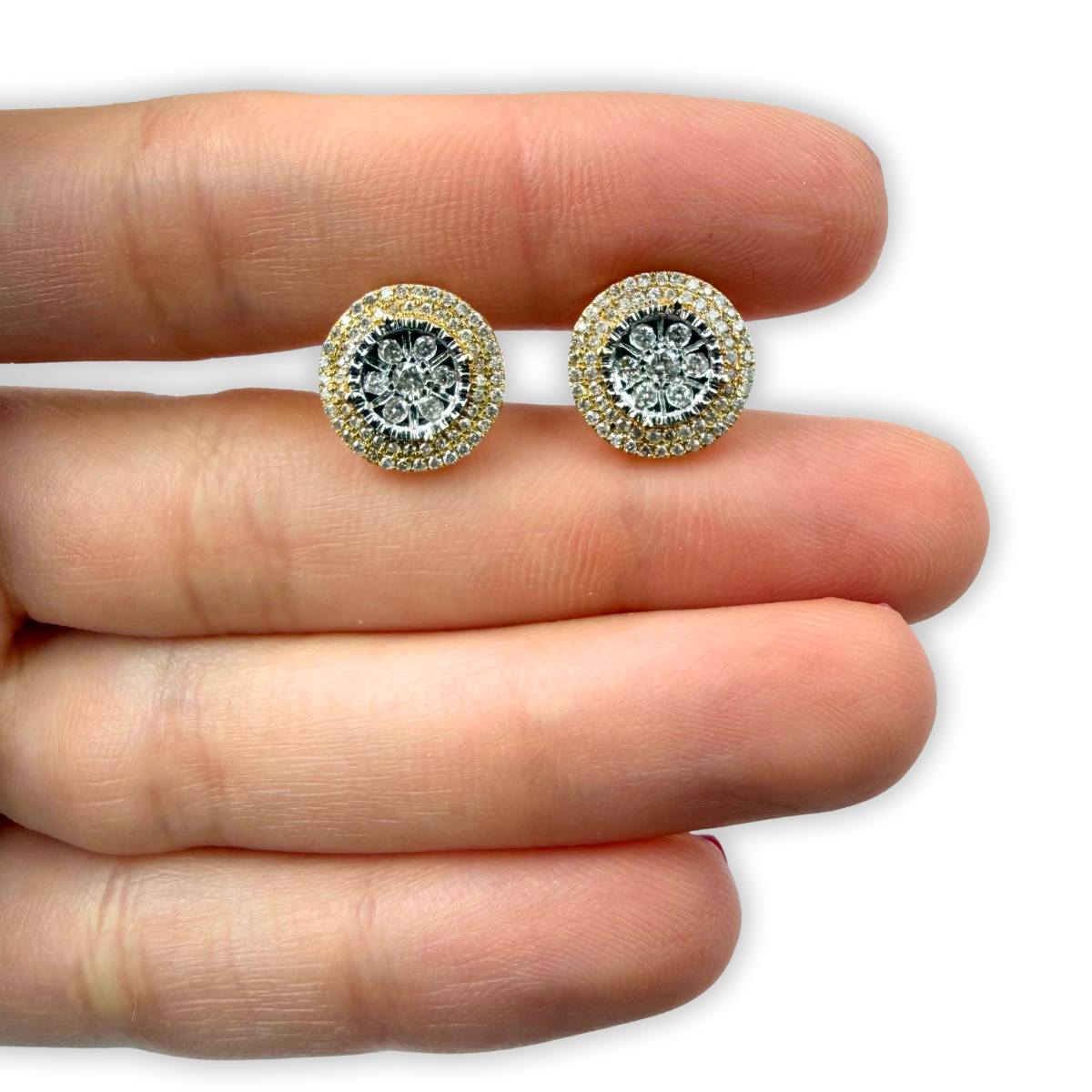Aretes redondos en oro blanco y amarillo 14k con diamantes 0.55ctw